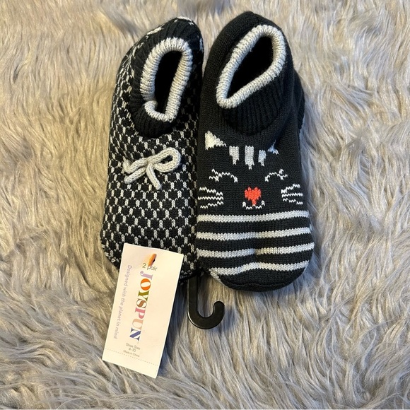 Joyspun‎ Cat Slipper Socks Womens Shoe Size 4-10 Black Grey Fuzzy Lightweight - Picture 1 of 3